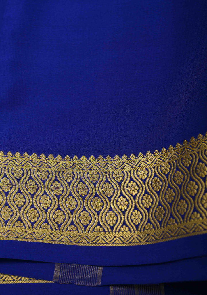 Sap Green Mysore Silk Saree with Horizontal Zari Stripes and Zari Border in KSIC Grade Thickness | SILK MARK CERTIFIED