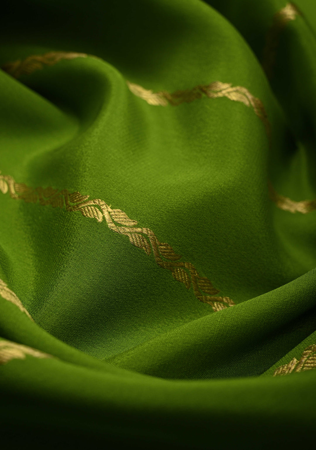 Sap Green Mysore Silk Saree with Horizontal Zari Stripes and Zari Border in KSIC Grade Thickness | SILK MARK CERTIFIED