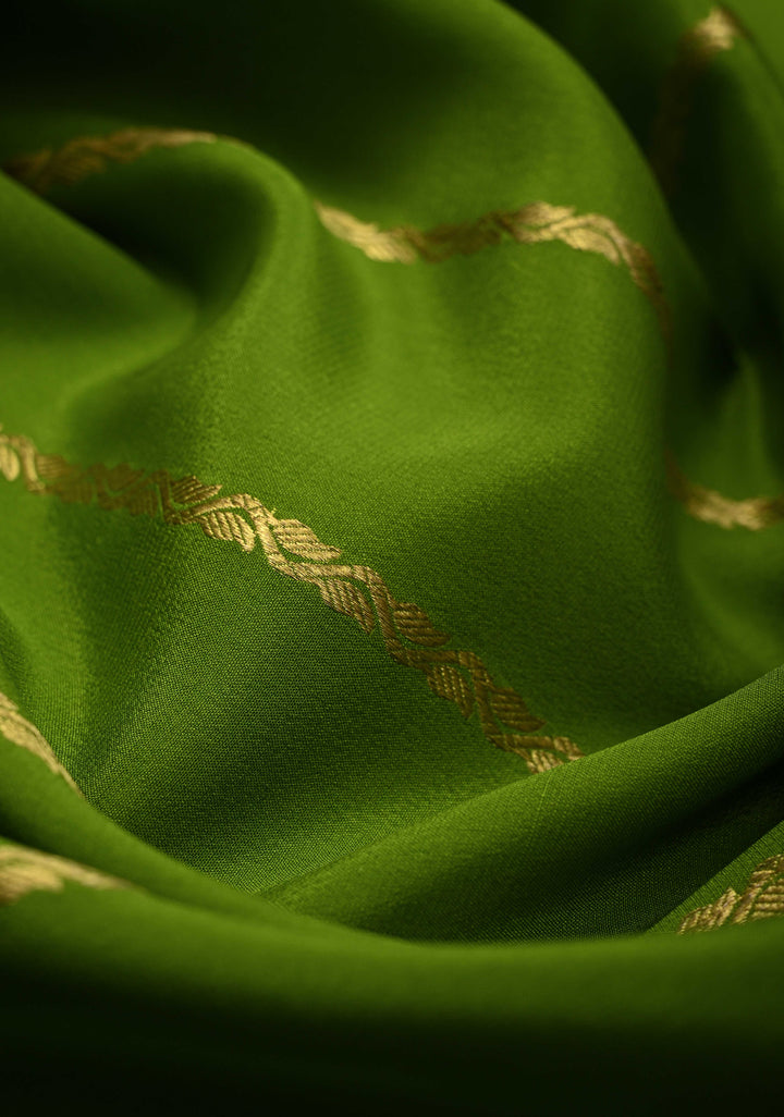 Sap Green Mysore Silk Saree with Horizontal Zari Stripes and Zari Border in KSIC Grade Thickness | SILK MARK CERTIFIED