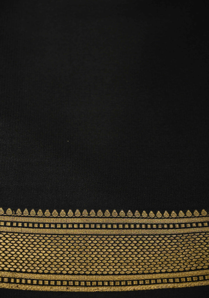 Moose Green Mysore silk Saree With Half Black zari Border in KSIC Grade Thickness | SILK MARK CERTIFIED