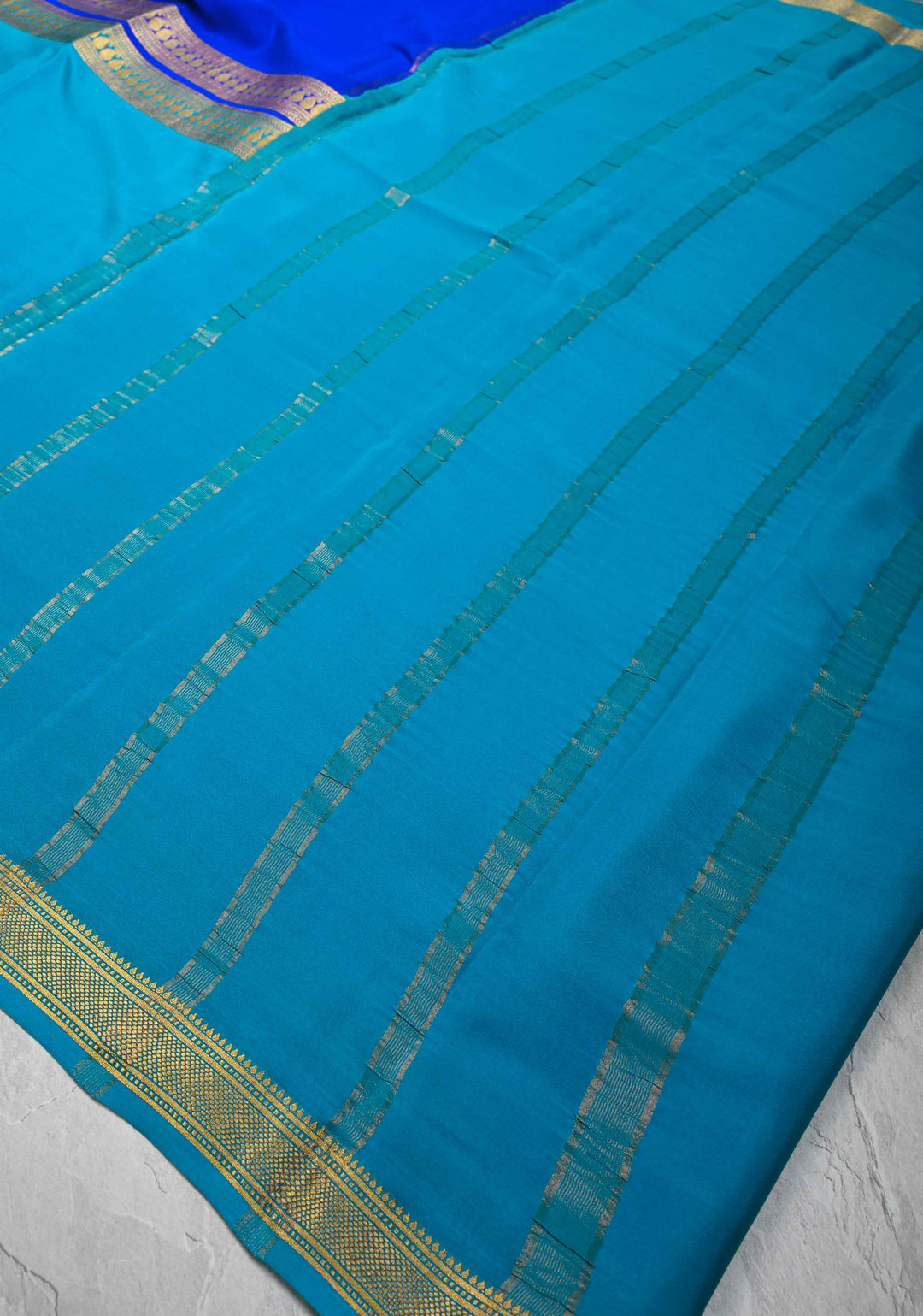 Royal Blue & Azure Blue Mysore silk Saree with Half Border in KSIC Grade Thickness | SILK MARK CERTIFIED