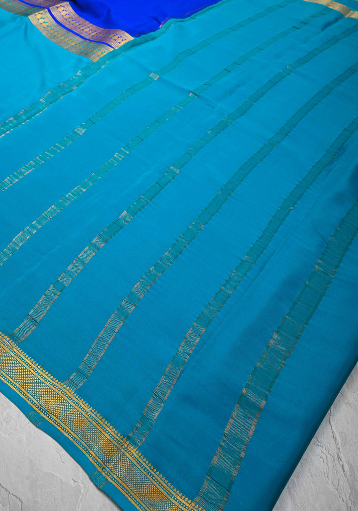 Royal Blue & Azure Blue Mysore silk Saree with Half Border in KSIC Grade Thickness | SILK MARK CERTIFIED