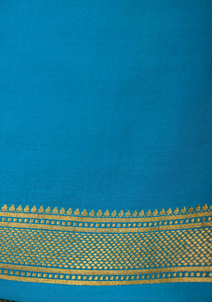 Royal Blue & Azure Blue Mysore silk Saree with Half Border in KSIC Grade Thickness | SILK MARK CERTIFIED