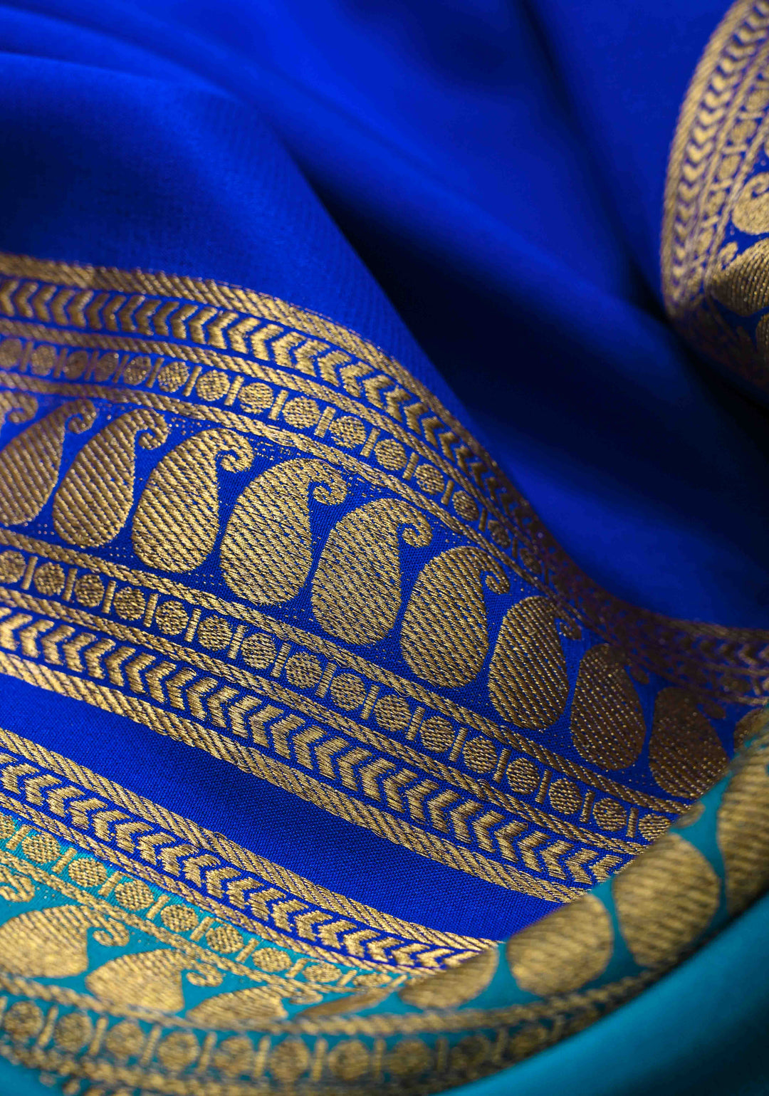 Royal Blue & Azure Blue Mysore silk Saree with Half Border in KSIC Grade Thickness | SILK MARK CERTIFIED