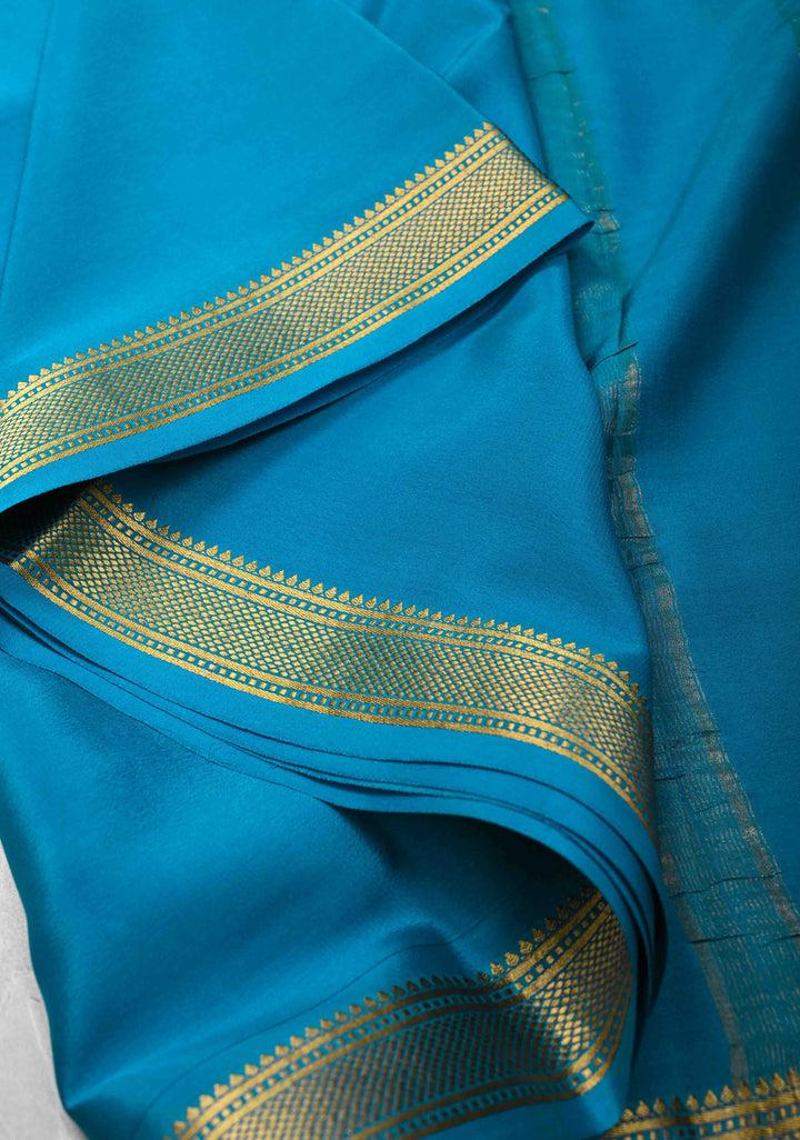 Royal Blue & Azure Blue Mysore silk Saree with Half Border in KSIC Grade Thickness | SILK MARK CERTIFIED