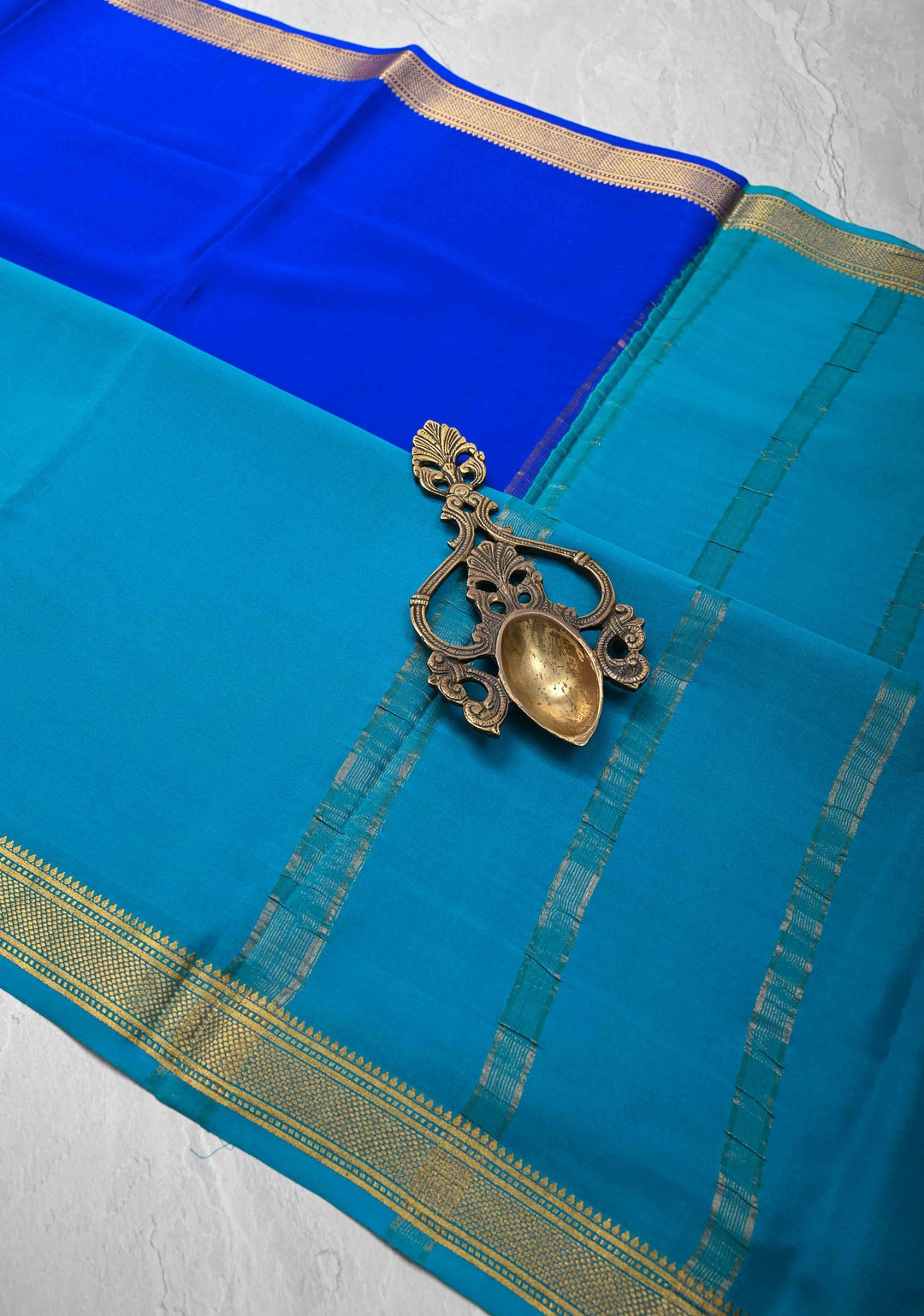 Royal Blue & Azure Blue Mysore silk Saree with Half Border in KSIC Grade Thickness | SILK MARK CERTIFIED