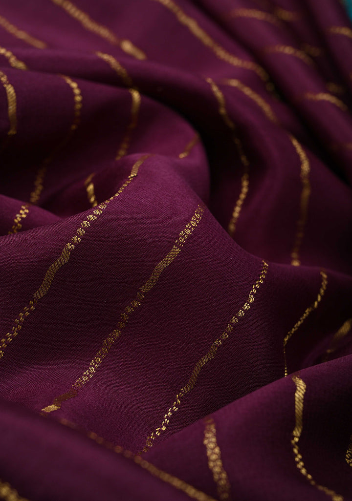 Plum Mysore Silk Saree with Vertical Zari Stripes and Contrast Border in KSIC Grade Thickness | SILK MARK CERTIFIED