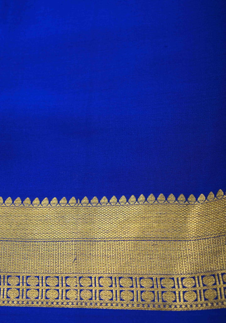 Royal Blue Mysore Silk Saree with Zari Checks and Zari Border in KSIC Grade Thickness| SILK MARK CERTIFIED