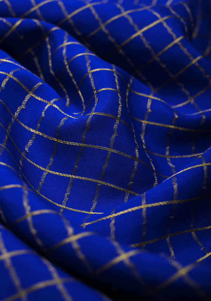 Royal Blue Mysore Silk Saree with Zari Checks and Zari Border in KSIC Grade Thickness| SILK MARK CERTIFIED