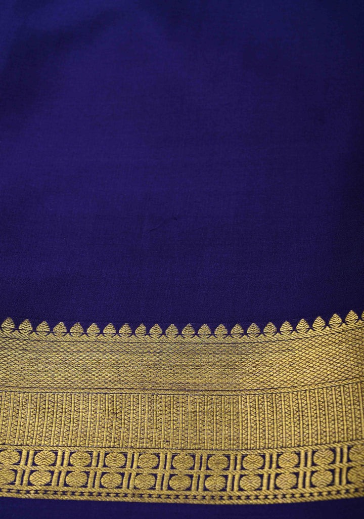 Navy Blue Mysore Silk Saree with Zari Checks and Zari Border in KSIC Grade Thickness | SILK MARK CERTIFIED