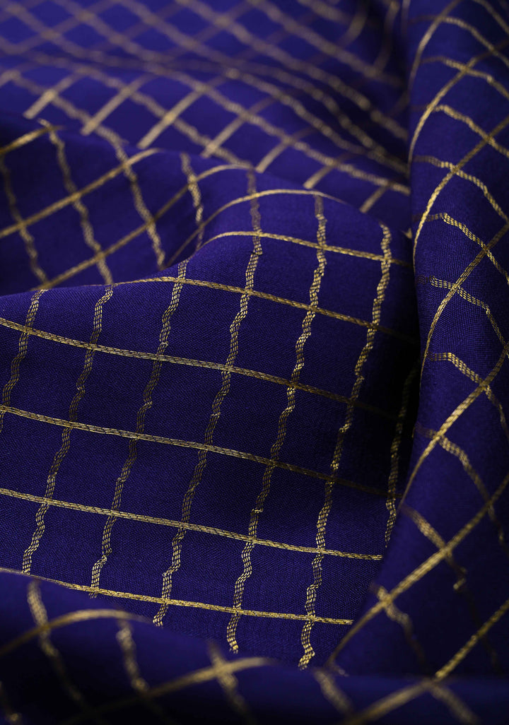 Navy Blue Mysore Silk Saree with Zari Checks and Zari Border in KSIC Grade Thickness | SILK MARK CERTIFIED