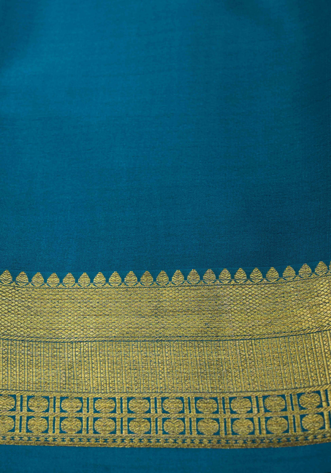 Teal Blue Mysore Silk Saree with Zari Checks and Zari Border in KSIC Grade Thickness | SILK MARK CERTIFIED