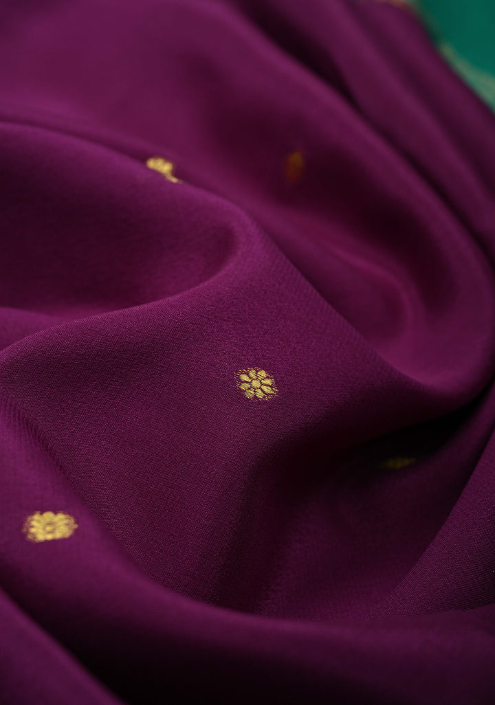 Purple Pure Mysore Silk Saree with Chunri Buttis &  Zari borders in Ksic Grade thickness | SILK MARK CERTIFIED
