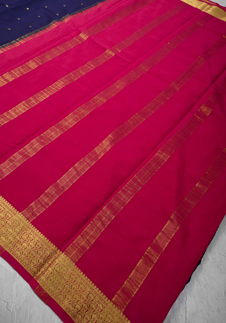 Purple Pure Mysore Silk Saree with Chunri Buttis &  Zari borders in Ksic Grade thickness | SILK MARK CERTIFIED
