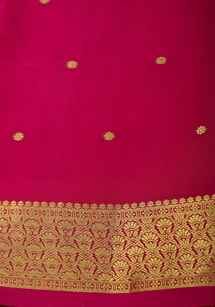 Purple Pure Mysore Silk Saree with Chunri Buttis &  Zari borders in Ksic Grade thickness | SILK MARK CERTIFIED