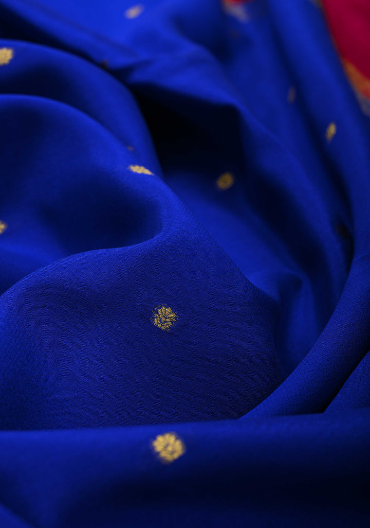 Royal Blue Pure Mysore Silk Saree with Chunri Buttis &  Zari borders in Ksic Grade thickness | SILK MARK CERTIFIED