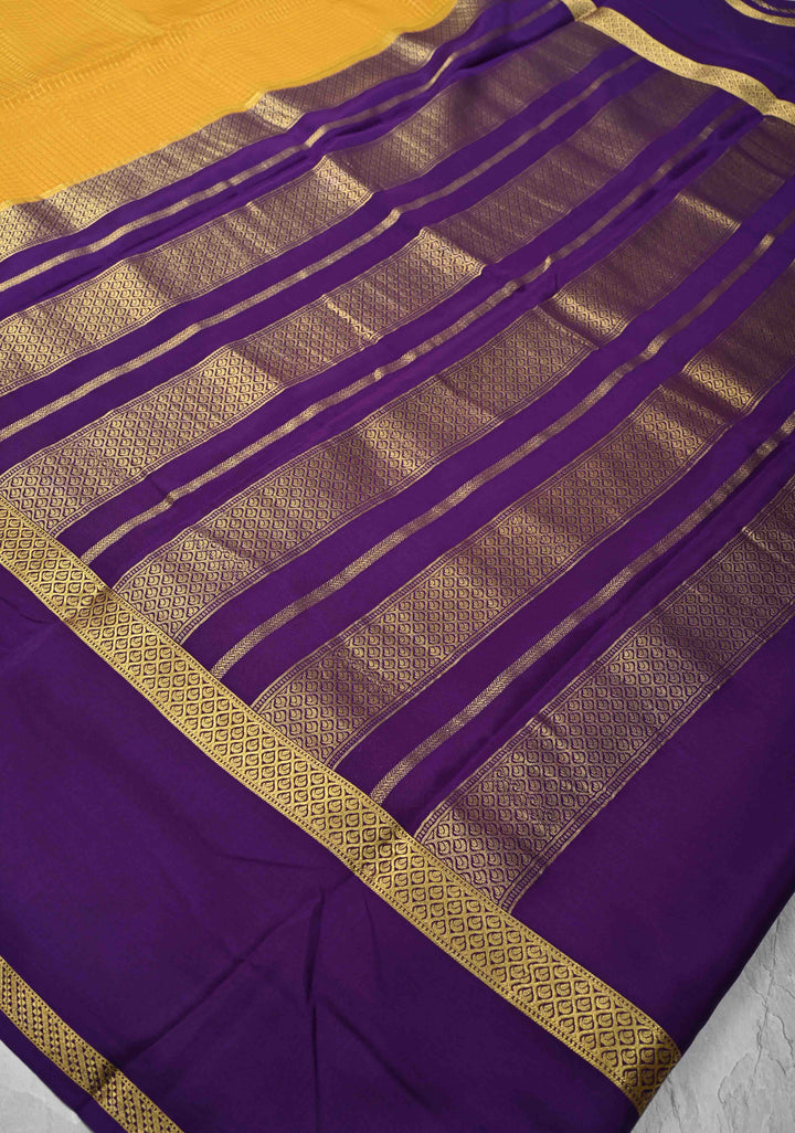Mustard Yellow Mysore Silk Saree with Podi-Kattam Zari Checks and Rettaipet Contrast Border in KSIC Grade Thickness | SILK MARK CERTIFIED
