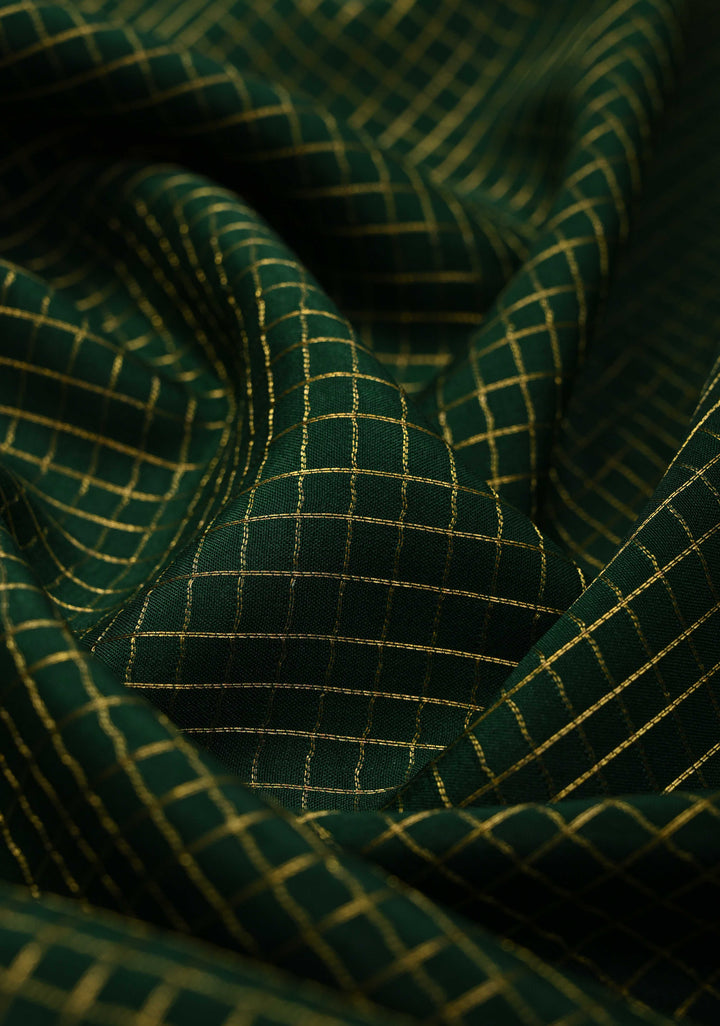 Dark Green Mysore Silk Saree with Podi-Kattam Zari Checks and Rettaipet Contrast Border in KSIC Grade Thickness | SILK MARK CERTIFIED