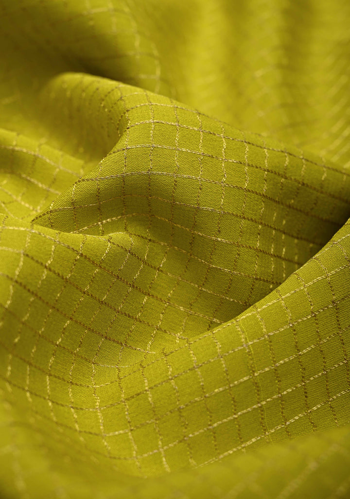Moss Yellow Mysore Silk Saree with Podi-Kattam Zari Checks and Rettaipet Contrast Border in KSIC Grade Thickness | SILK MARK CERTIFIED