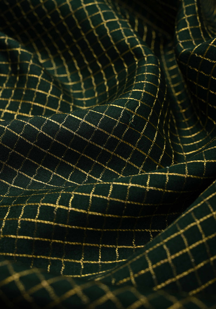 Dark Green Mysore Silk Saree with Podi-Kattam Zari Checks and Rettaipet Contrast Border in KSIC Grade Thickness | SILK MARK CERTIFIED