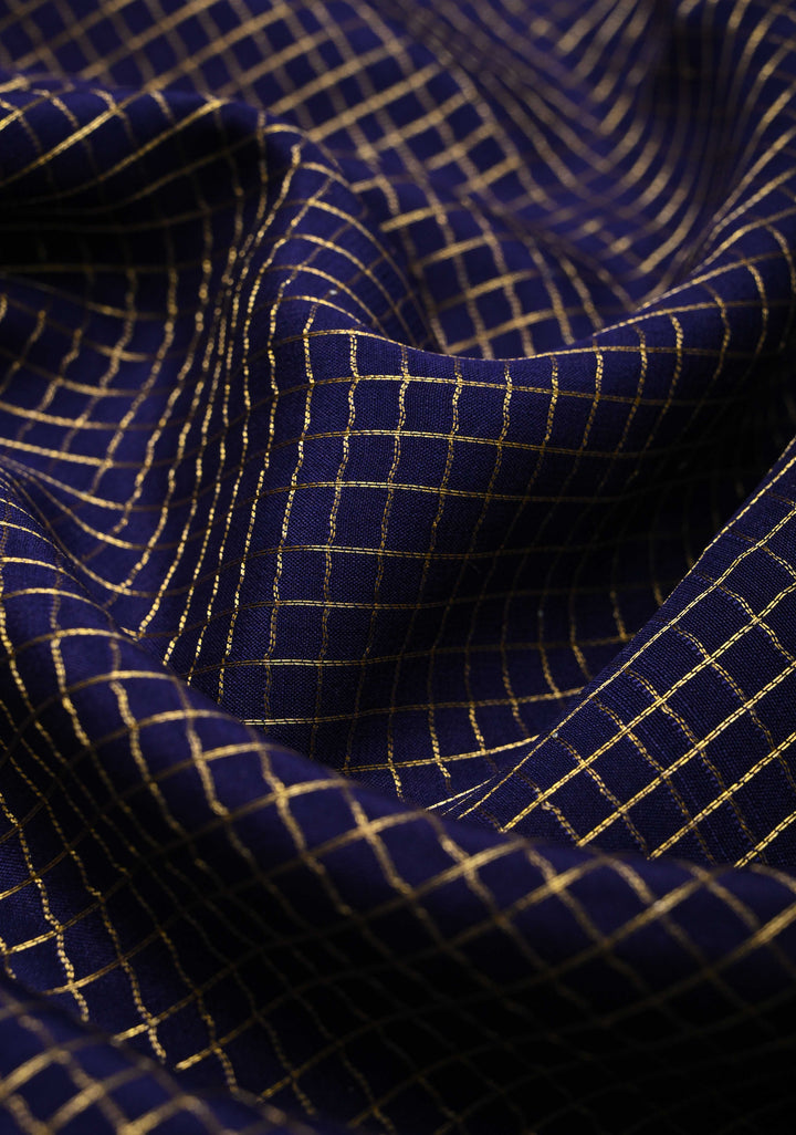 Ink Purple Mysore Silk Saree with Podi-Kattam Zari Checks and Rettaipet Contrast Border in KSIC Grade Thickness | SILK MARK CERTIFIED