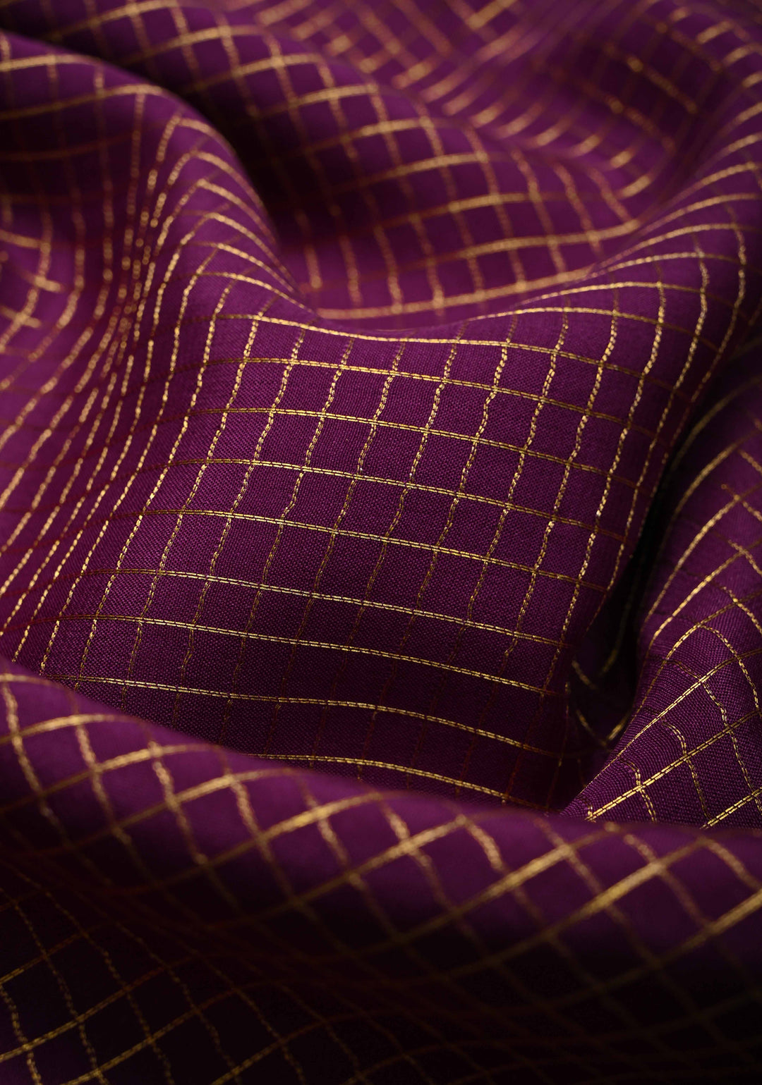Purple Mysore Silk Saree with Podi-Kattam Zari Checks and Rettaipet Contrast Border in KSIC Grade Thickness | SILK MARK CERTIFIED