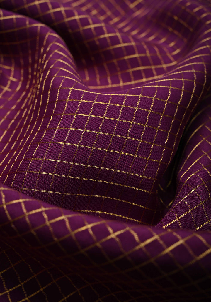 Purple Mysore Silk Saree with Podi-Kattam Zari Checks and Rettaipet Contrast Border in KSIC Grade Thickness | SILK MARK CERTIFIED