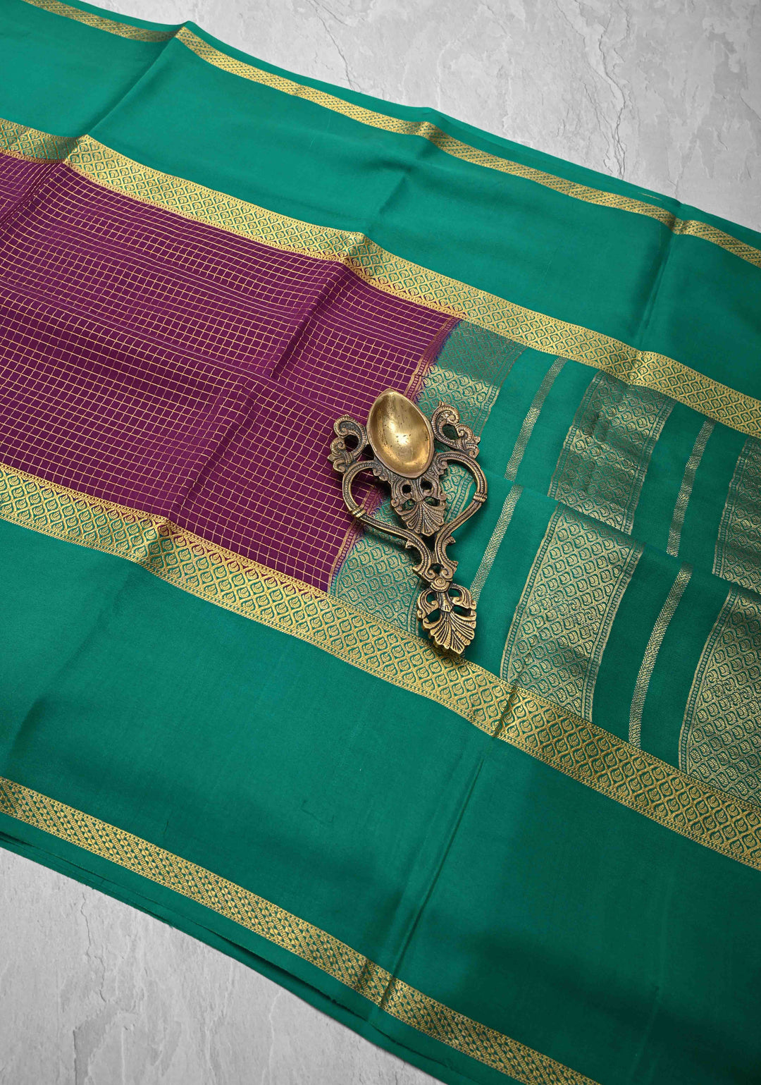 Purple Mysore Silk Saree with Podi-Kattam Zari Checks and Rettaipet Contrast Border in KSIC Grade Thickness | SILK MARK CERTIFIED