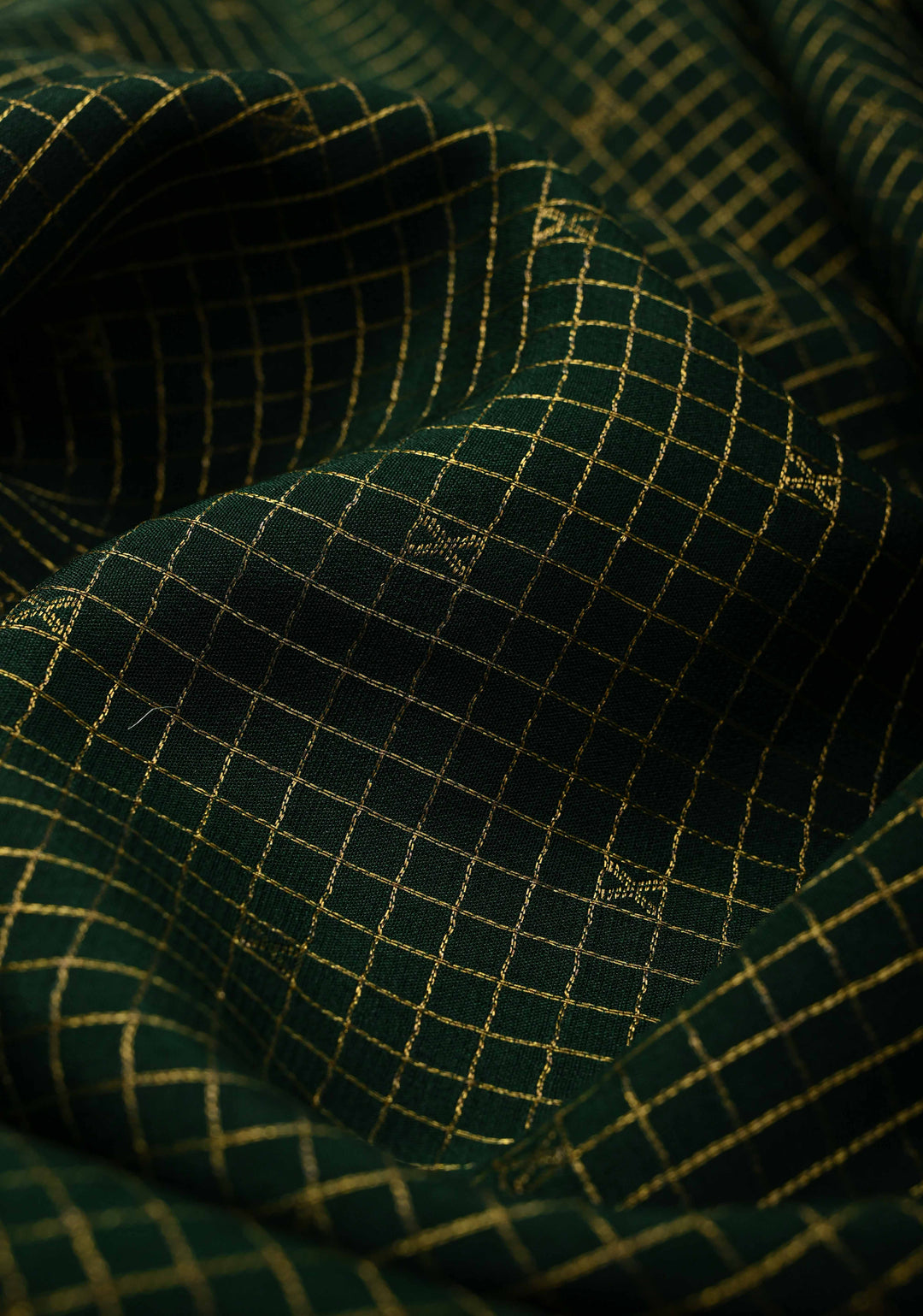 Dark Green Podi-Kattam Zari Checks on Pure Mysore Silk saree with Zari Buttis and Zari Border in KSIC Grade Thickness | SILK MARK CERTIFIED
