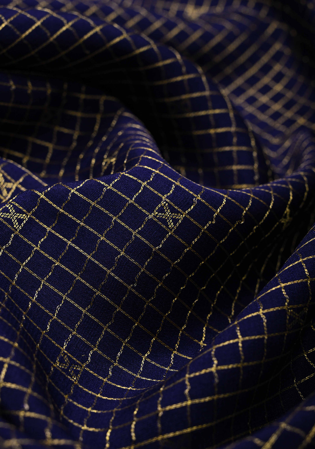 Ink Purple Zari Checks on Pure Mysore Silk saree with Zari Buttis and Zari Border in KSIC Grade Thickness | SILK MARK CERTIFIED