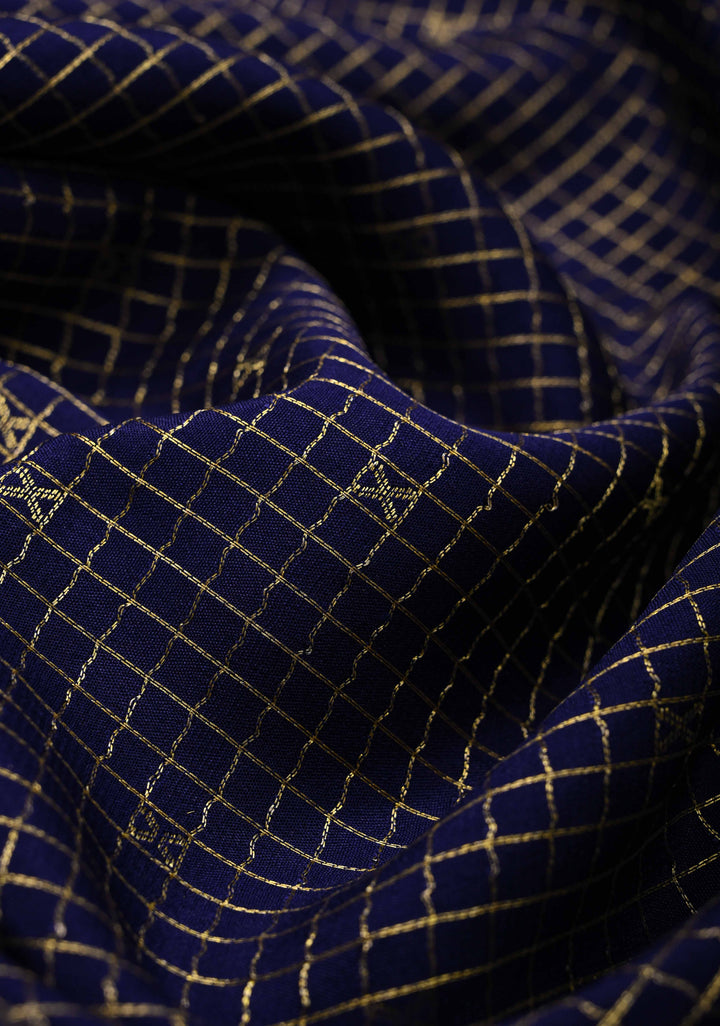 Ink Purple Zari Checks on Pure Mysore Silk saree with Zari Buttis and Zari Border in KSIC Grade Thickness | SILK MARK CERTIFIED