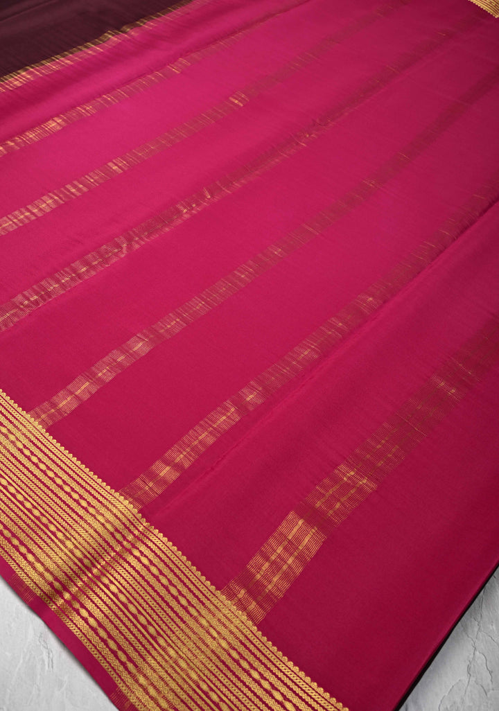 Wine Pure Mysore Silk Saree with Zari borders in Ksic Grade thickness | SILK MARK CERTIFIED