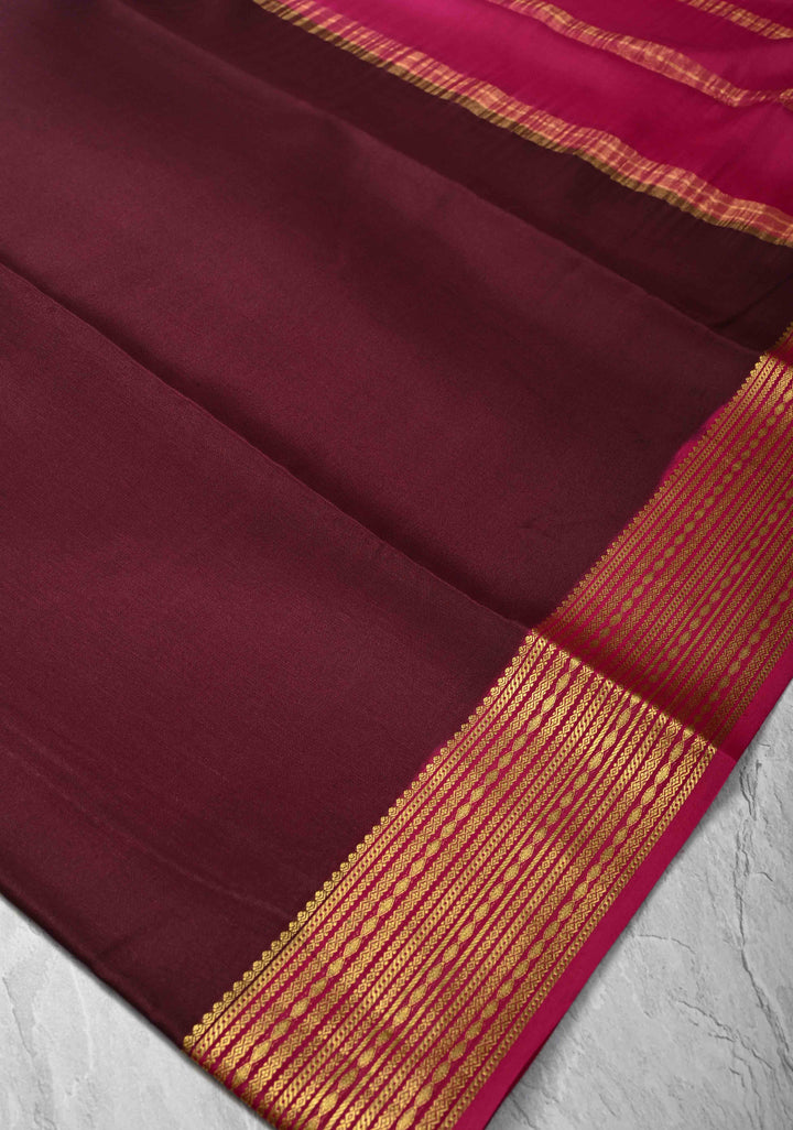 Wine Pure Mysore Silk Saree with Zari borders in Ksic Grade thickness | SILK MARK CERTIFIED