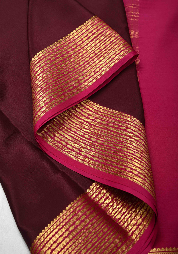 Wine Pure Mysore Silk Saree with Zari borders in Ksic Grade thickness | SILK MARK CERTIFIED