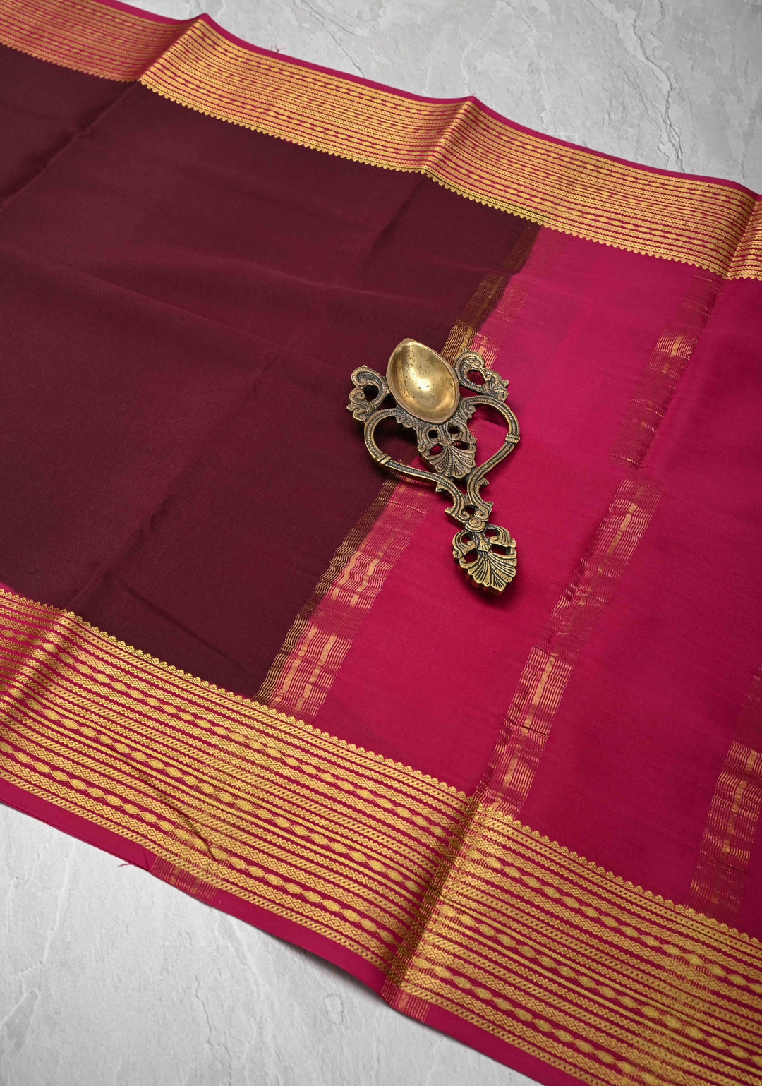 Wine Pure Mysore Silk Saree with Zari borders in Ksic Grade thickness | SILK MARK CERTIFIED