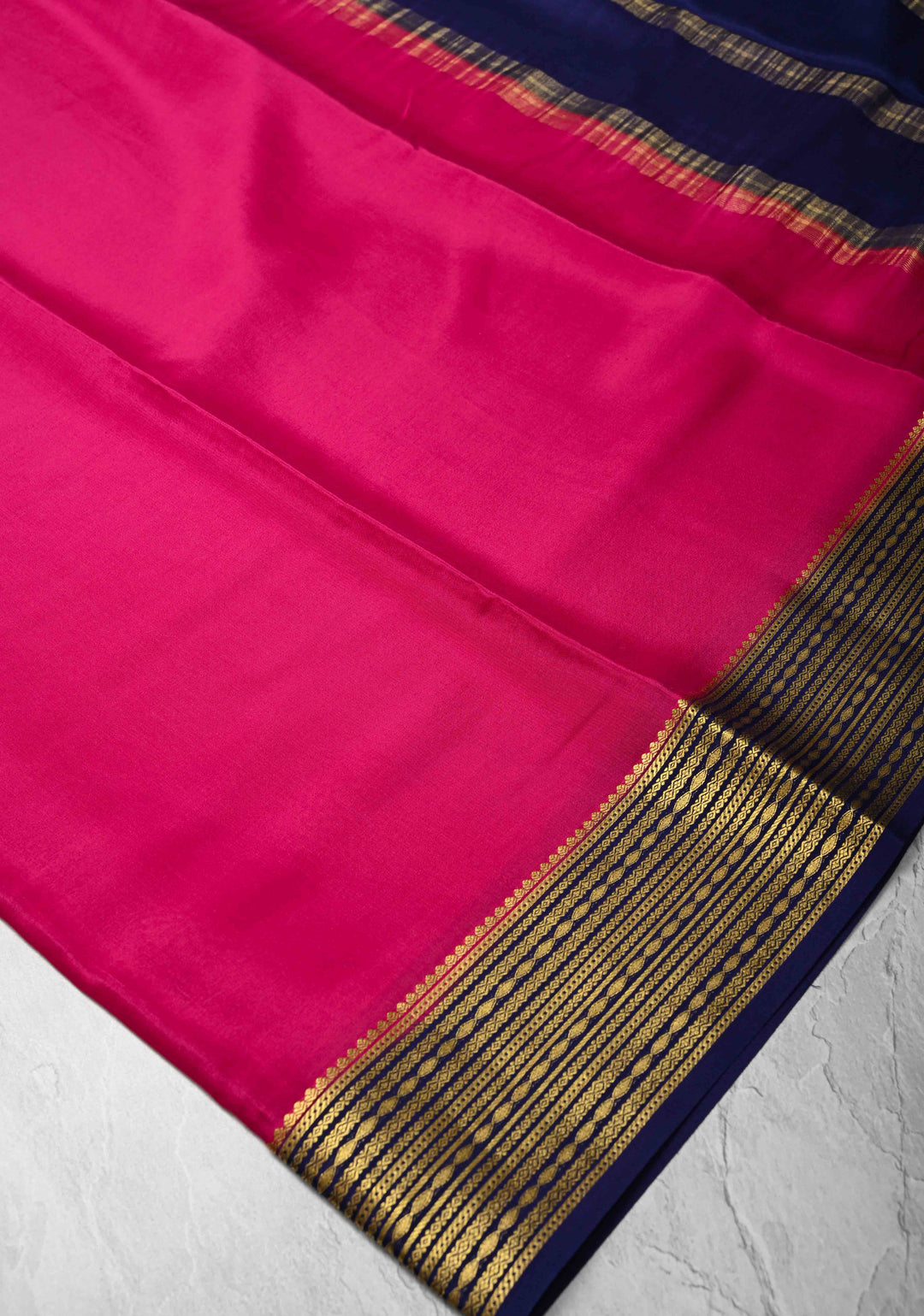Dark Pink Pure Mysore Silk Saree with Zari borders in Ksic Grade thickness | SILK MARK CERTIFIED