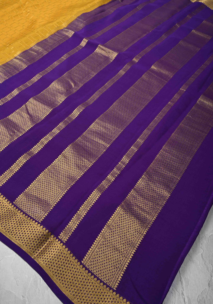 Mustard Yellow Mysore Silk Saree with Zari Checks and Zari Border in KSIC Grade Thickness | SILK MARK CERTIFIED