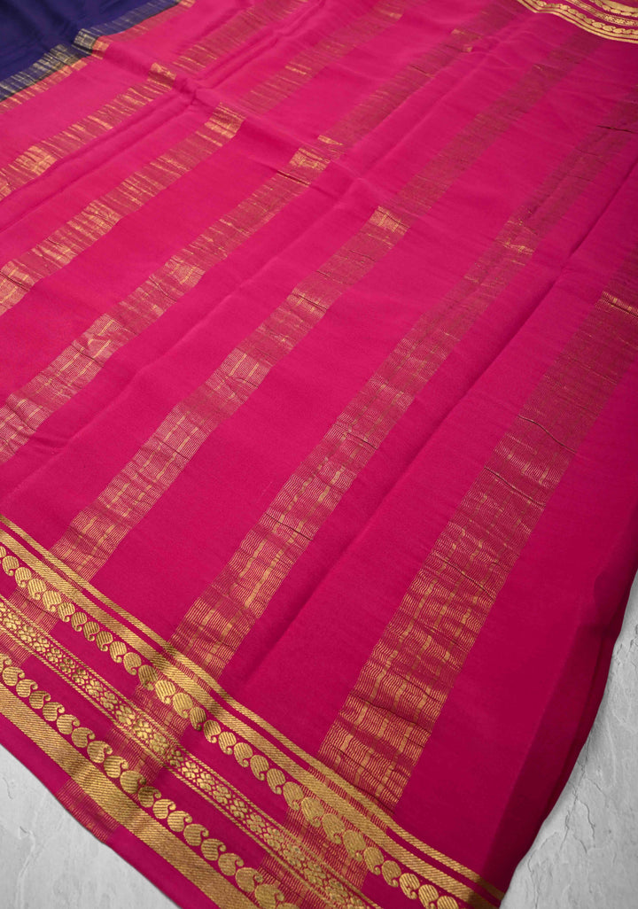 Purple Pure Mysore Silk Saree with Zari borders in Ksic Grade thickness | SILK MARK CERTIFIED
