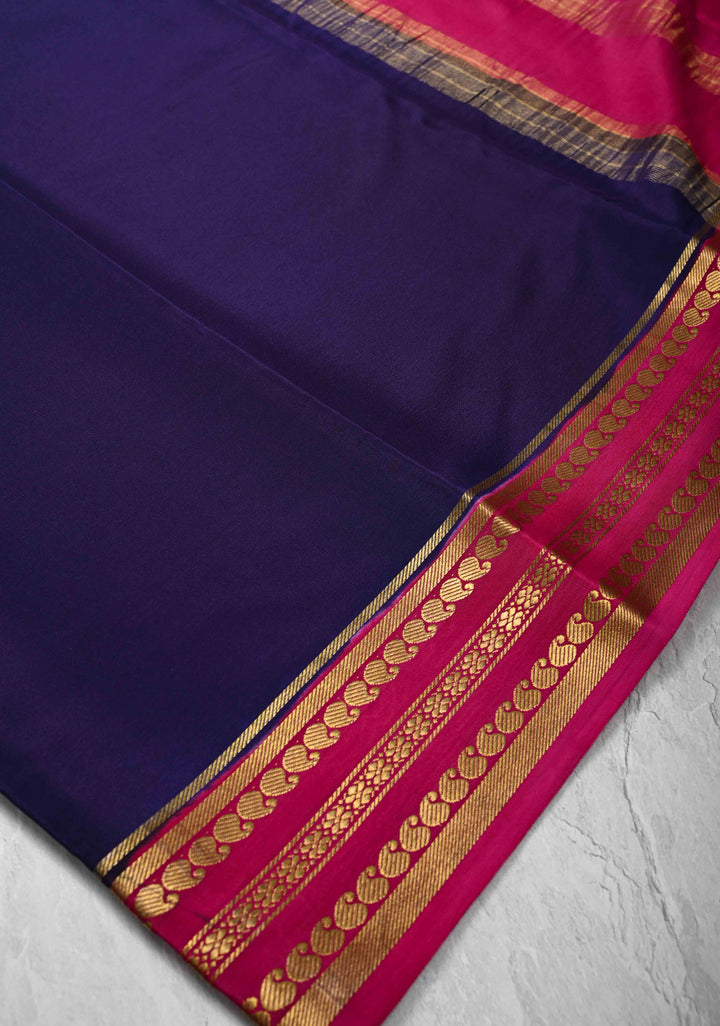 Purple Pure Mysore Silk Saree with Zari borders in Ksic Grade thickness | SILK MARK CERTIFIED