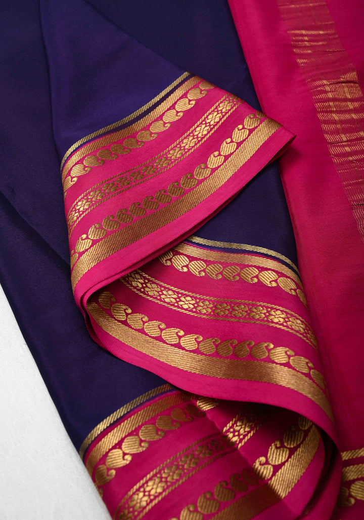 Purple Pure Mysore Silk Saree with Zari borders in Ksic Grade thickness | SILK MARK CERTIFIED