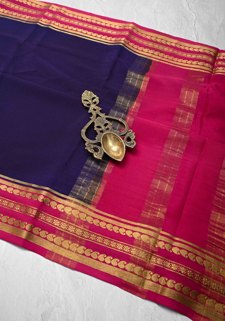 Purple Pure Mysore Silk Saree with Zari borders in Ksic Grade thickness | SILK MARK CERTIFIED