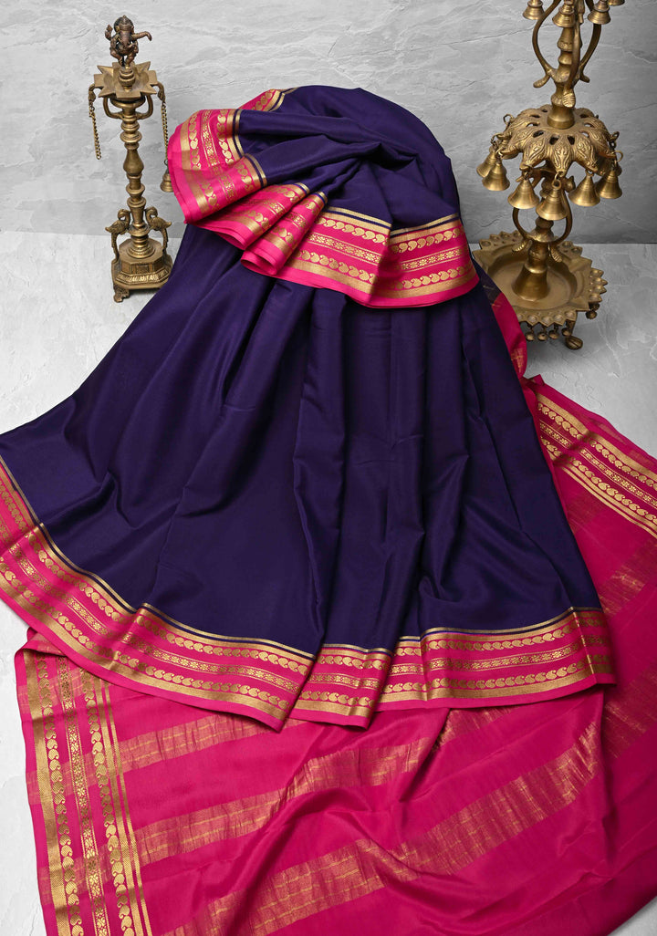 Purple Pure Mysore Silk Saree with Zari borders in Ksic Grade thickness | SILK MARK CERTIFIED