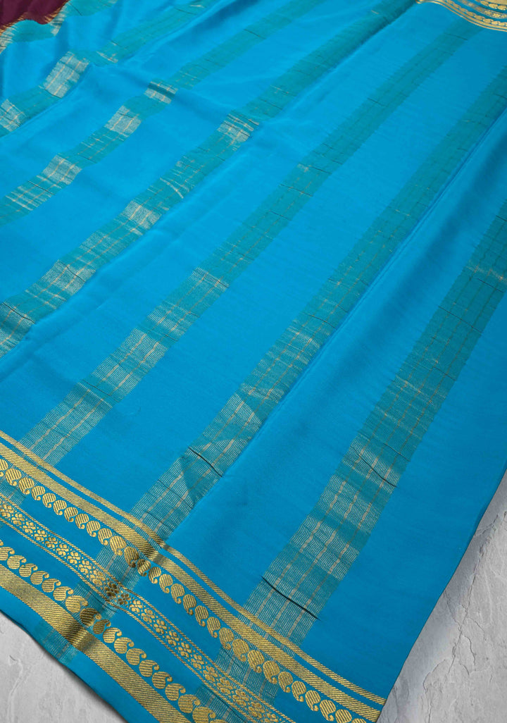 Wine Mysore Silk Saree with Zari borders in Ksic Grade thickness | SILK MARK CERTIFIED