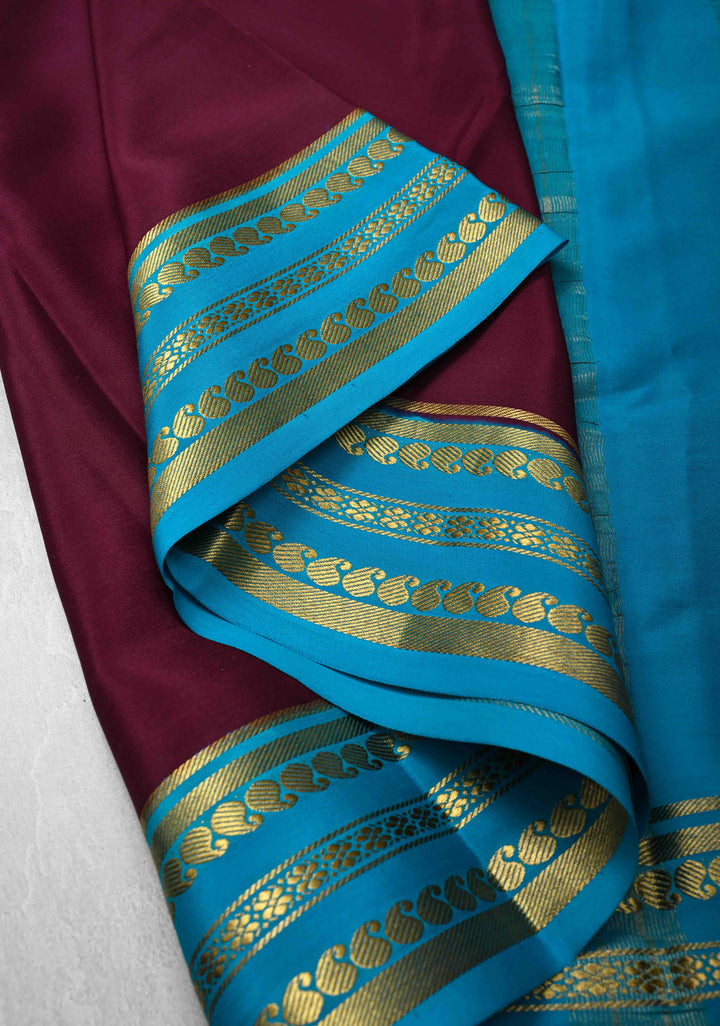 Wine Mysore Silk Saree with Zari borders in Ksic Grade thickness | SILK MARK CERTIFIED