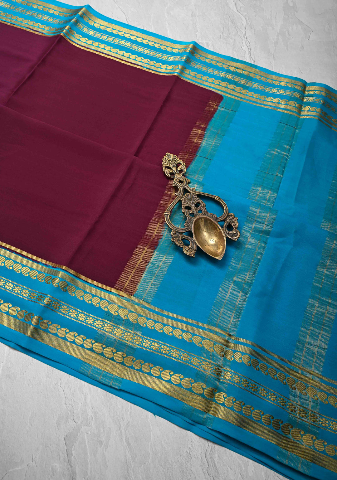 Wine Mysore Silk Saree with Zari borders in Ksic Grade thickness | SILK MARK CERTIFIED