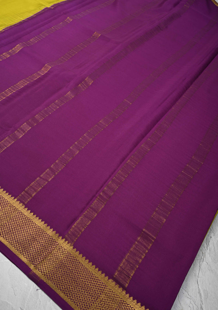 Lemon Yellow Mysore Silk Saree with Zari borders in Ksic Grade thickness | SILK MARK CERTIFIED