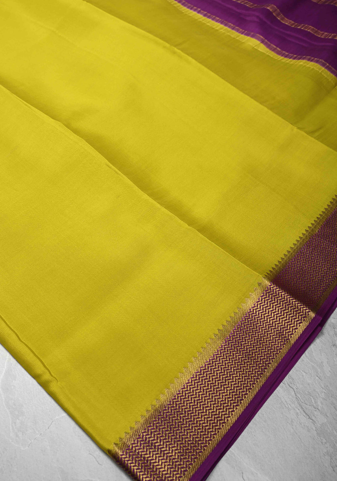 Lemon Yellow Mysore Silk Saree with Zari borders in Ksic Grade thickness | SILK MARK CERTIFIED