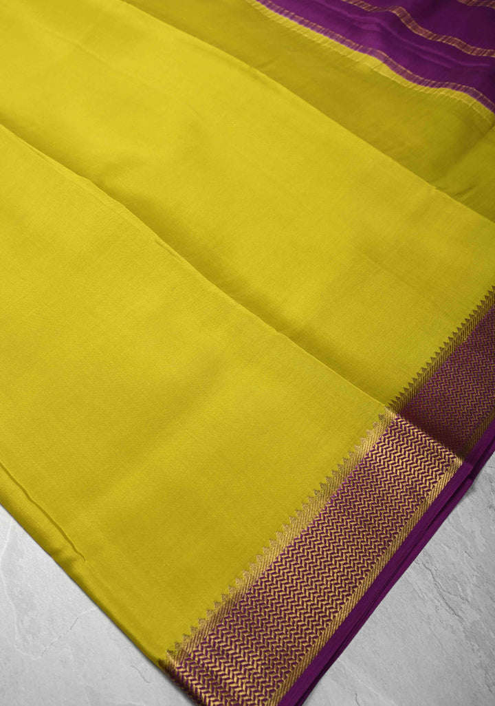 Lemon Yellow Mysore Silk Saree with Zari borders in Ksic Grade thickness | SILK MARK CERTIFIED
