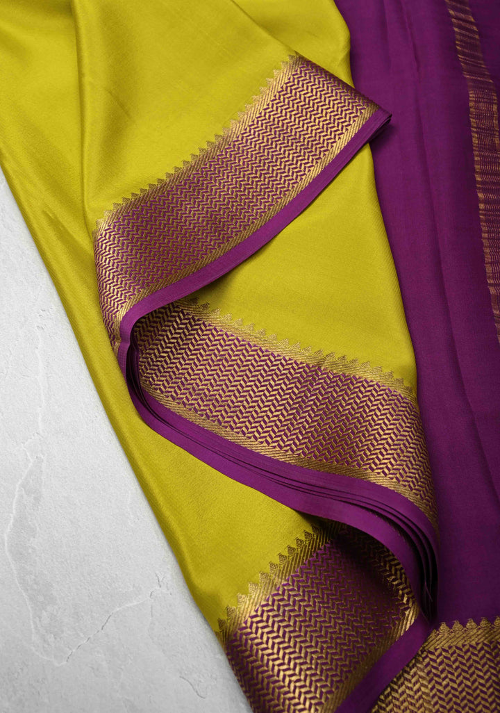 Lemon Yellow Mysore Silk Saree with Zari borders in Ksic Grade thickness | SILK MARK CERTIFIED