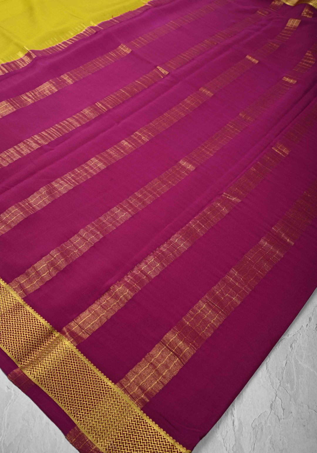 Lemon Yellow Mysore Silk Saree with Zari borders in Ksic Grade thickness | SILK MARK CERTIFIED